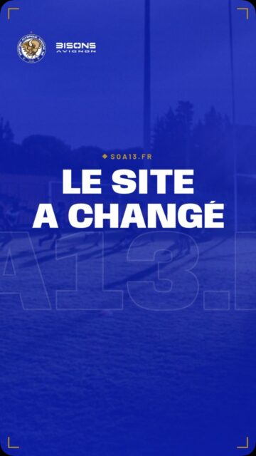 𝗟𝗲 𝘀𝗶𝘁𝗲 𝗱𝗲𝘀 𝗕𝗶𝘀𝗼𝗻𝘀 𝗮 𝗰𝗵𝗮𝗻𝗴𝗲́ 📲

Avant de venir au Parc, tout ce que tu dois savoir est maintenant sur soa13.fr

Ce que tu y trouves :

🎟 𝗜𝗻𝗳𝗼𝘀 𝗽𝗿𝗮𝘁𝗶𝗾𝘂𝗲𝘀:
Billets au guichet, 10 € l’entrée. Gratuit pour les étudiants, les licenciés et les moins de 12 ans le 31 octobre. Buvette en jetons, à acheter sur place.

🚌 𝗩𝗲𝗻𝗶𝗿 𝗮𝘂 𝗣𝗮𝗿𝗰:
Le parking relais Saint-Chamand à 5 minutes à pied du stade, et les prochains bus et trams autour du stade, en direct.

📺 𝗠𝗮𝘁𝗰𝗵𝘀 𝗲𝗻 𝗱𝗶𝗿𝗲𝗰𝘁:
Où regarder chaque match des Bisons, au Parc comme à l’extérieur.

📅 𝗟𝗲 𝗰𝗮𝗹𝗲𝗻𝗱𝗿𝗶𝗲𝗿:
Toute la saison de Super XIII, mois par mois.

Premier match au Parc : 
Avignon – Saint-Gaudens, samedi 31 octobre à 18 h

👇 Dis-nous en commentaire ce que tu aimerais encore trouver sur le site.

🔗 soa13.fr (lien en bio !)

🤍 Go Bisons Go 💙

Avec le soutien de la Région Sud, du Département de Vaucluse, de la Ville d’Avignon et de l’IFC.

#BisonsAvignon #Avignon #RugbyAXIII #SuperXIII